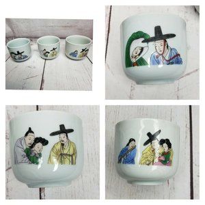 Vintage Japanese Erotic Geisha Samurai Exotic 2.5" Sake Tea Cups Tumblers (3)